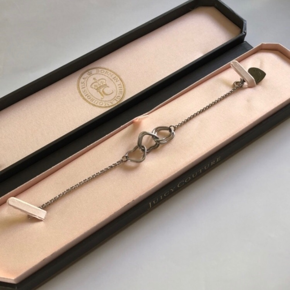 Juicy Couture SilverTone Heart Charm Hook Bracelet